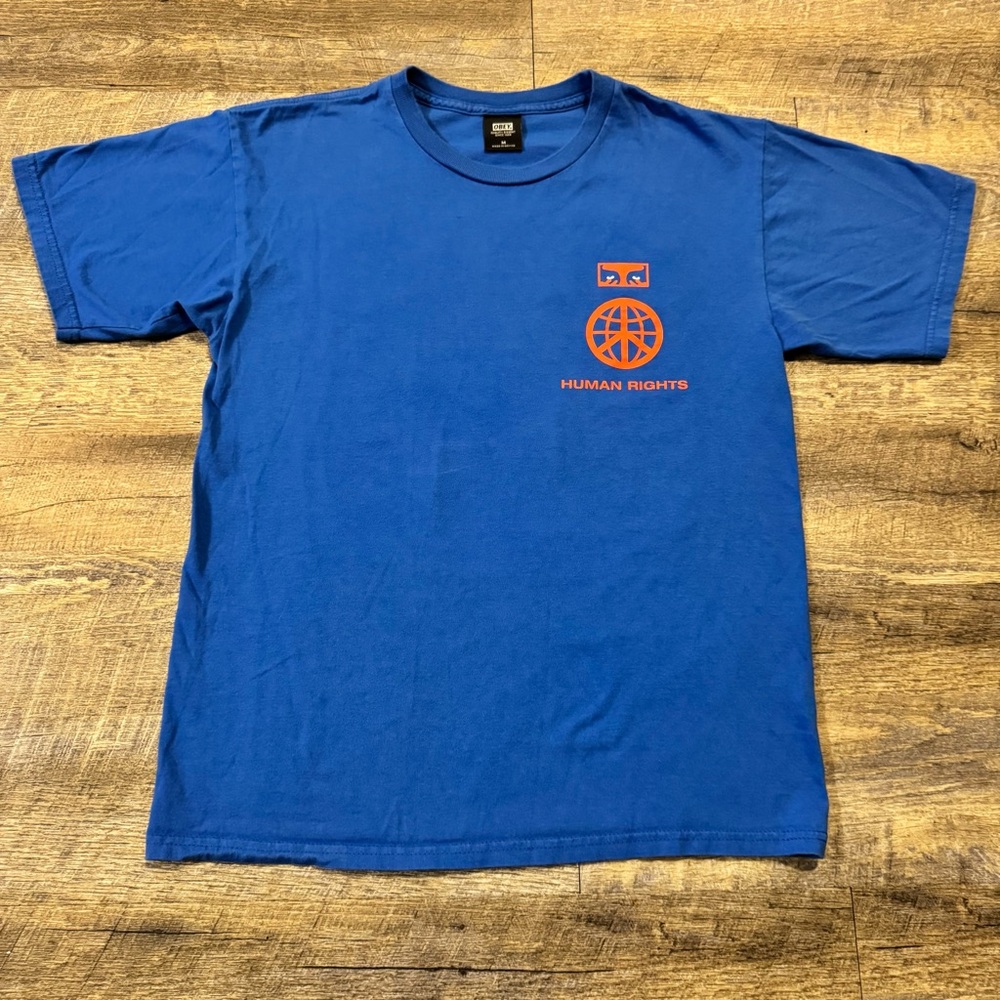 Obey Human Rights Graphic T-Shirt Medium Blue Activism Pride Equality Tee